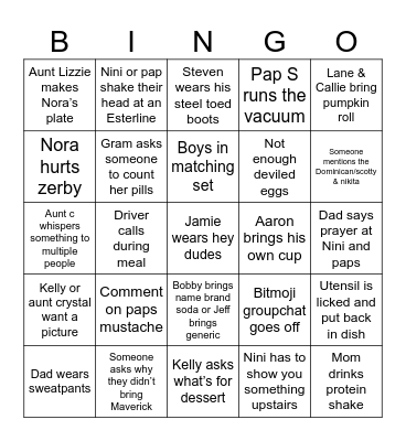 Thanksgiving 2025 Bingo Card