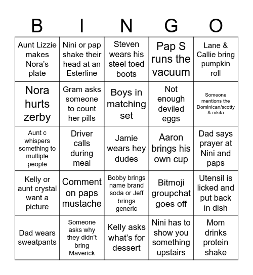 Thanksgiving 2025 Bingo Card