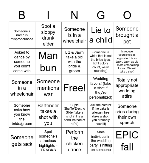 Nuptials Bingo Card