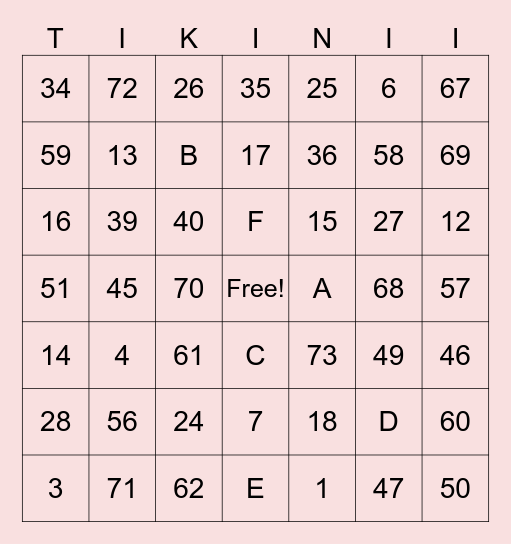 Tikinii Style Bingo Card