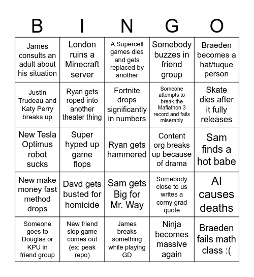2026 bingo board Bingo Card