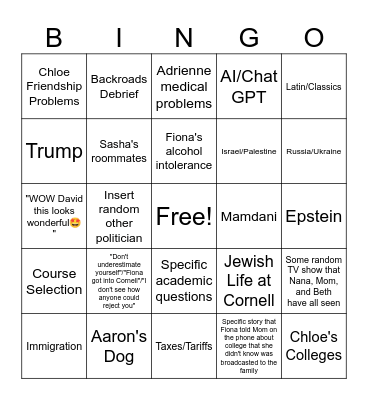 Thanksgiving Bingo Card