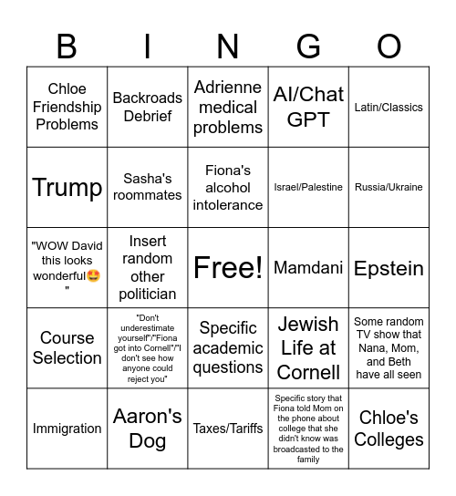 Thanksgiving Bingo Card