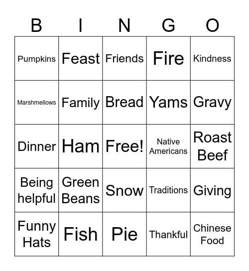 Thanksgiving Bingo! Bingo Card