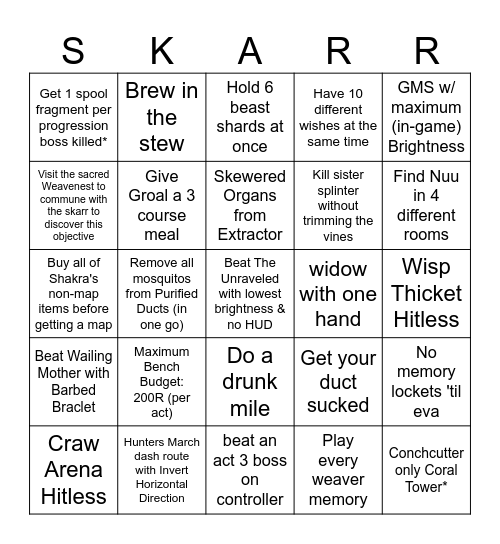 Skarr 3 Bingo Card