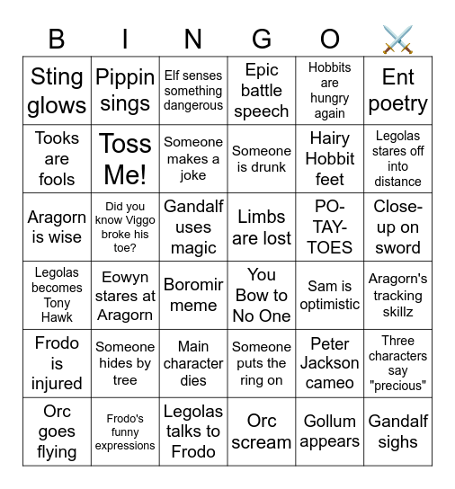 LOTR Marathon Bingo Card