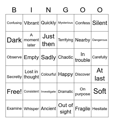 ENGLISH Bingo Card