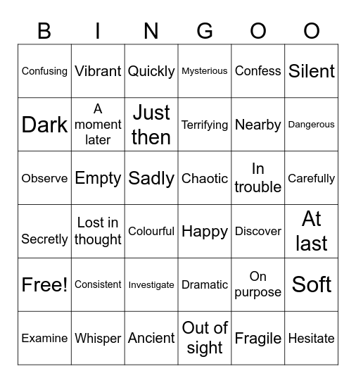 ENGLISH Bingo Card