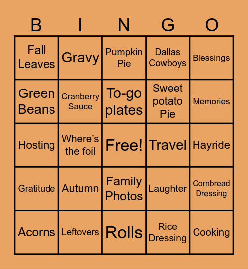 Thanksgiving 2025 Bingo Card
