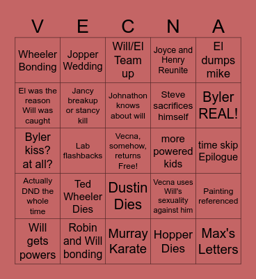 Stranger Things Season 5 Bingo Card