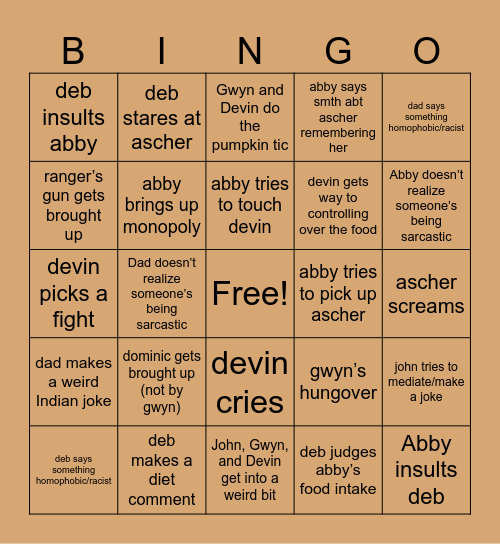 Thanksgiving Bingo Card