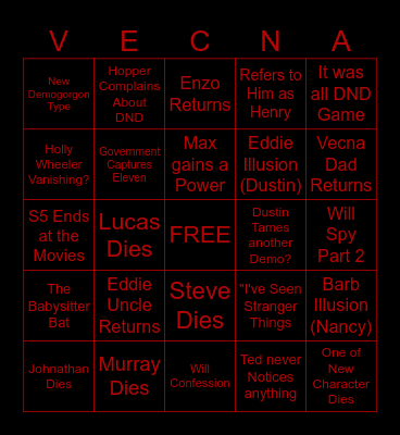Stranger Thing's S5 Calamity Card Bingo Card