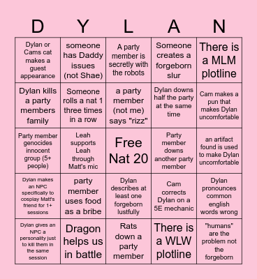 Bingo with the DND bros Bingo Card
