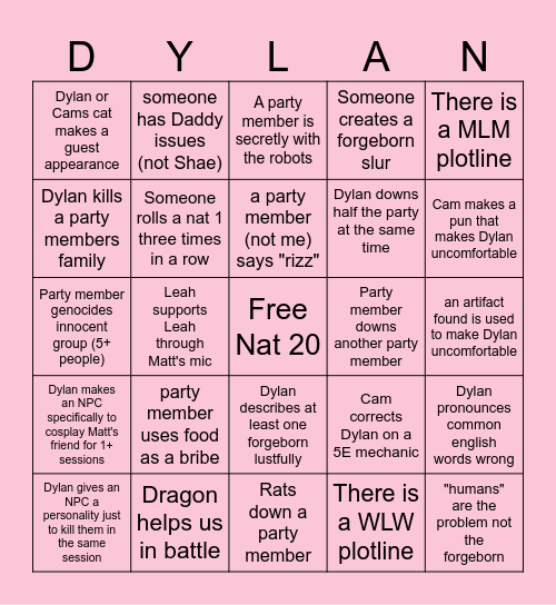 Bingo with the DND bros Bingo Card