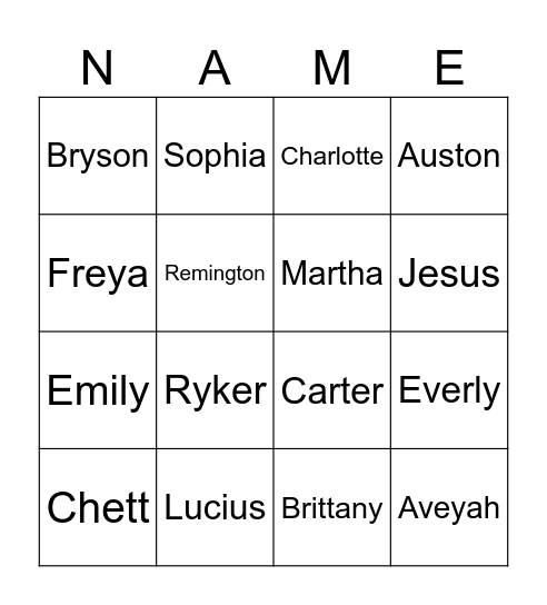 Name Bingo Card