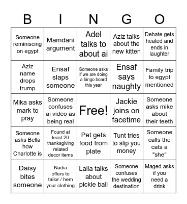 Thanksgiving Bingo Card