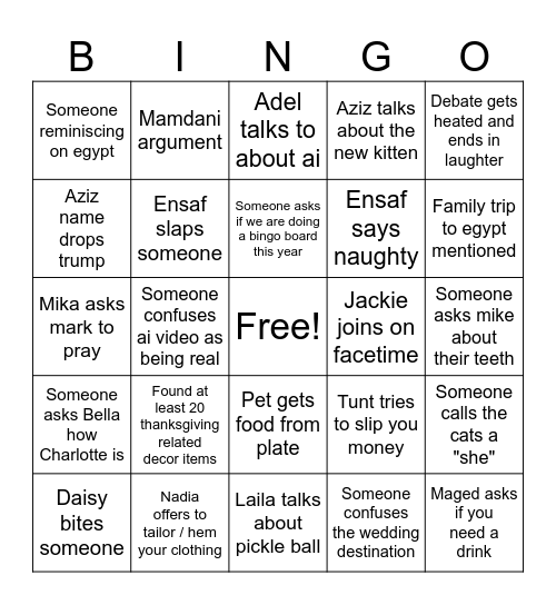 Thanksgiving Bingo Card