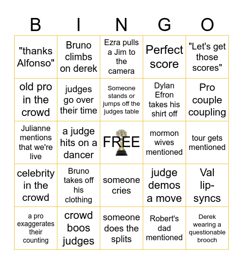DWTS Finale 2025 Bingo Card