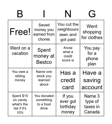 Financial Literacy Bingo Card
