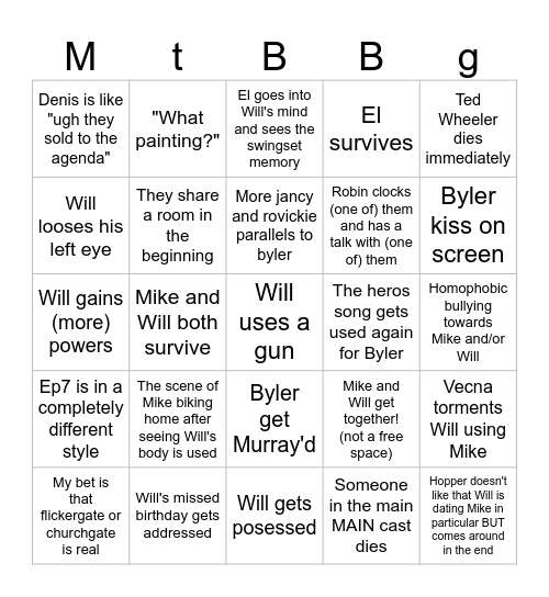 Mostly Byler Bingo Card