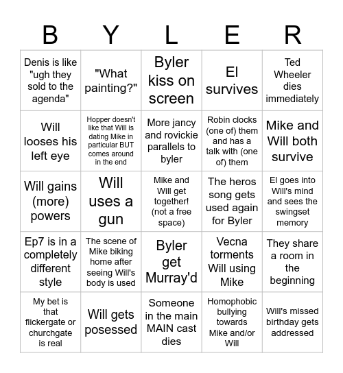 Mostly Byler Bingo Card