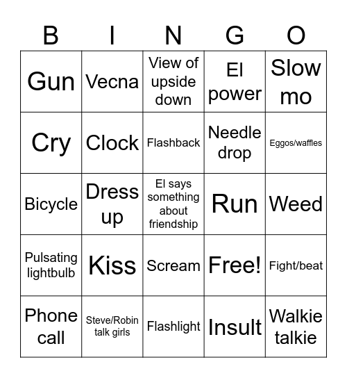 Stranger Thingo Bingo Card