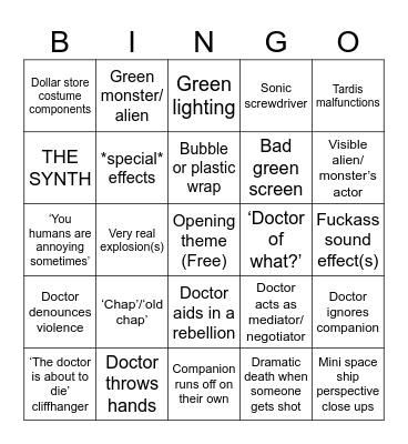 Classic Doctor Who bingo Card