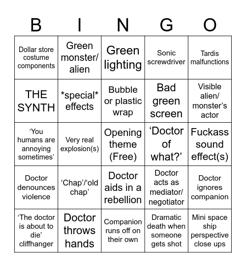 Classic Doctor Who bingo Card