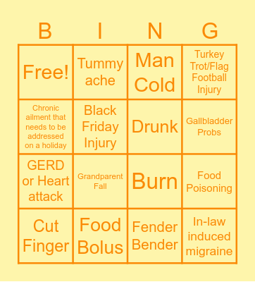 ED on Thanksgiving Bingo Card