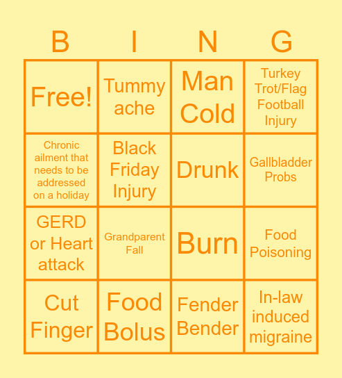 ED on Thanksgiving Bingo Card