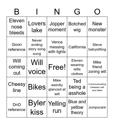 Stranger Things Vol 1 Bingo Card