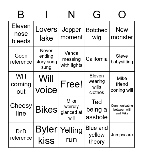 Stranger Things Vol 1 Bingo Card