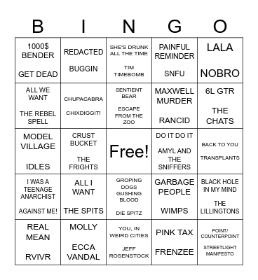 SF PUNK BINGO ROUND 1 Bingo Card