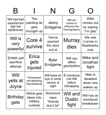Stranger Things 5 Bingo Card