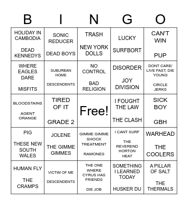 SF PUNK BINGO ROUND 3 Bingo Card