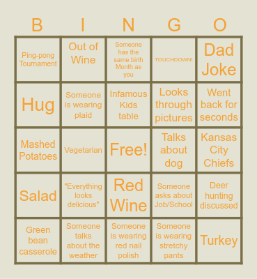 Thanksgiving Bingo Card