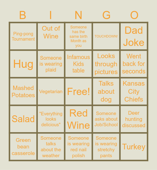 Thanksgiving Bingo Card