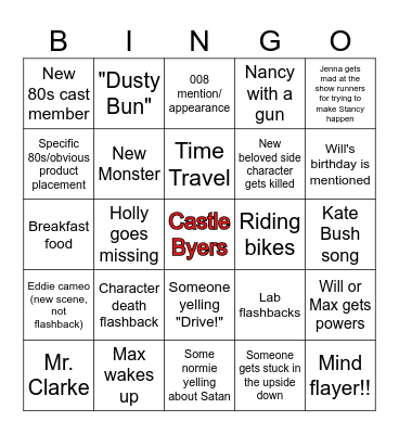 Stranger Things Season 5 Bingo Card