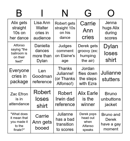 DWTS Finale! Bingo Card