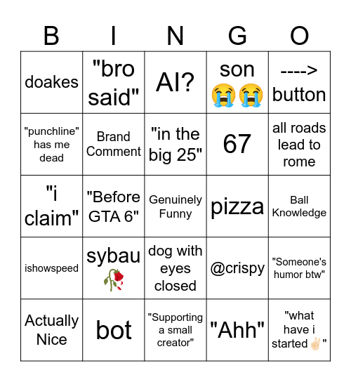 Tiktok Comments Bingo Card