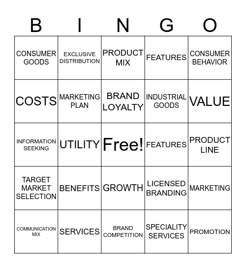 BUS 1000 Bingo Card