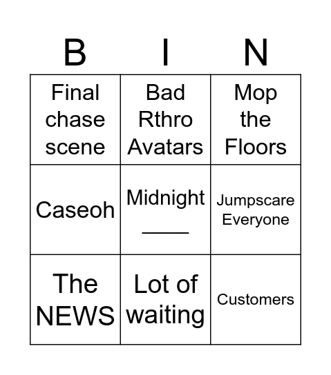 Low Budget Horror Games BINGO Card