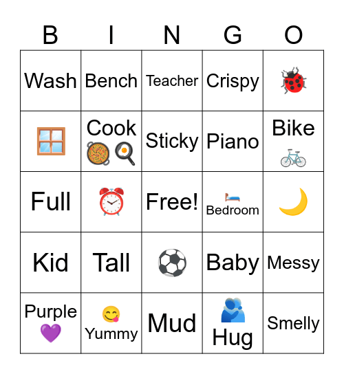 Vocabulary p Bingo Card