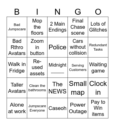Low Budget Horror Games BINGO Card