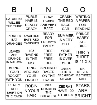 R WORDS IN PHRASES Bingo Card