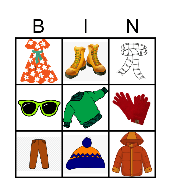 Kleidung Bingo Card