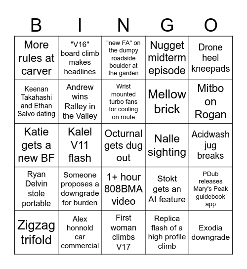 2026 Climbing News Bingo Card