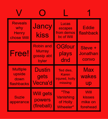 Stranger Things Vol. 1 Bingo Card