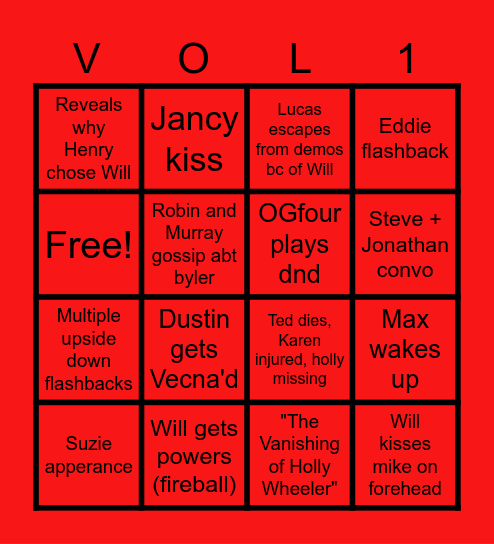 Stranger Things Vol. 1 Bingo Card