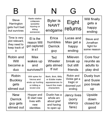 Stranger Things Season 5 predictions Bingo Card